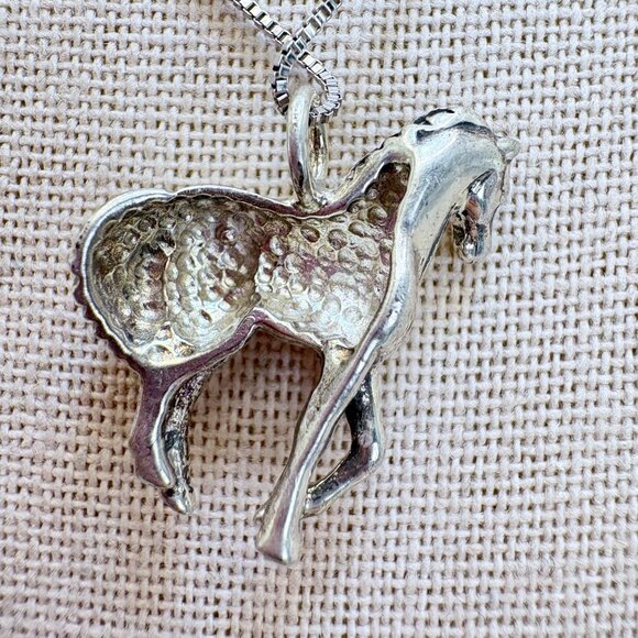VTG Sterling Silver 925 Horse Pendant Box Link Chain Necklace Size 18" Length - Picture 5 of 14